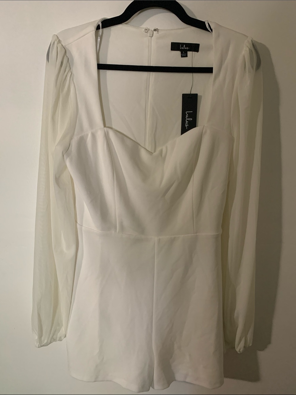 Lulu's White Sweetheart Neckline Long Sleeve Romper